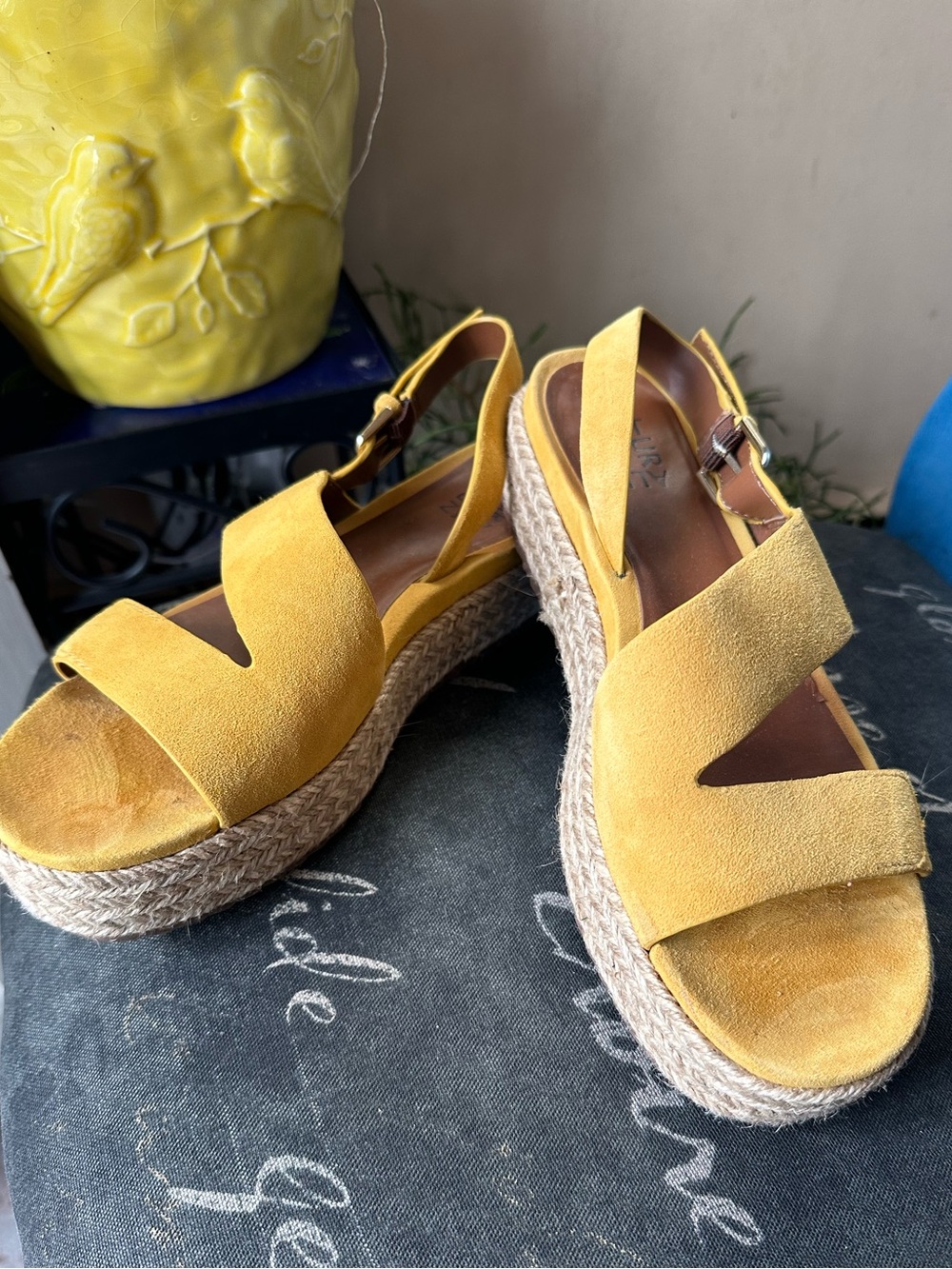 Naturalizer Jasmine Yellow Suede Espadrille Platform Slingback Sandals, 8M, $50